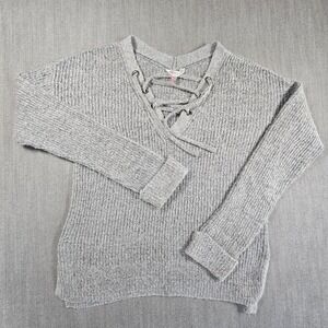 No Boundaries Women's Gray V-Neck Sweater Pullover Long Sleeve Sz XL